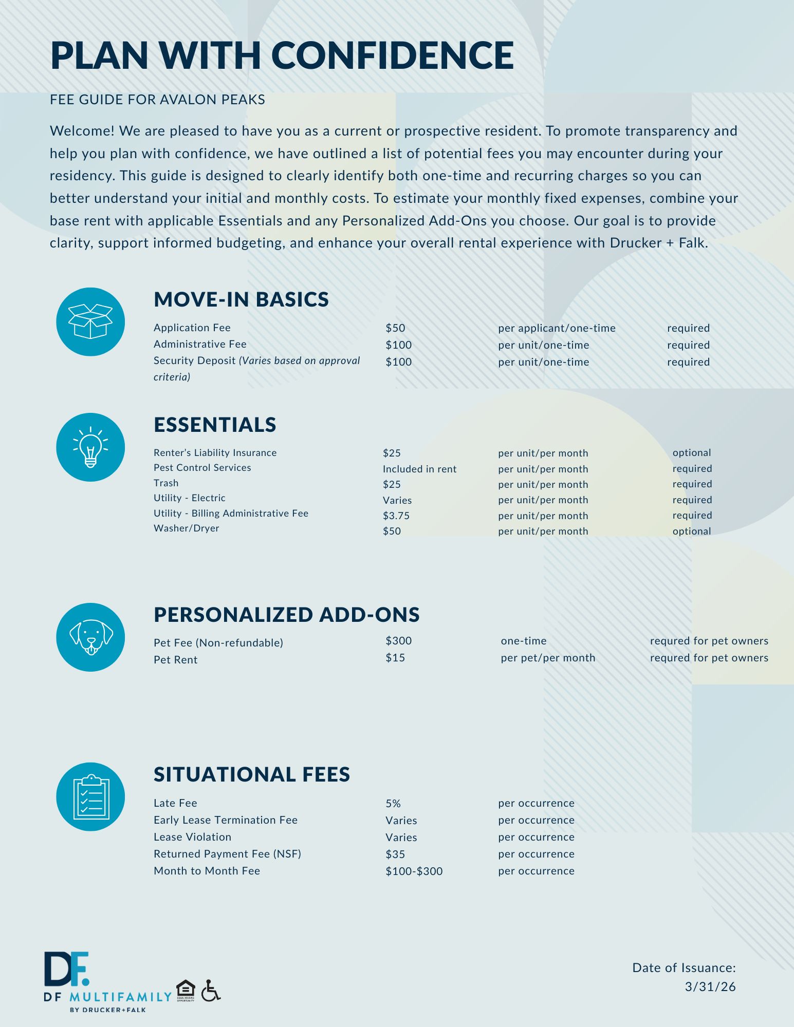 Fee Guide for Pines of York - Please call our leasing office for more details
